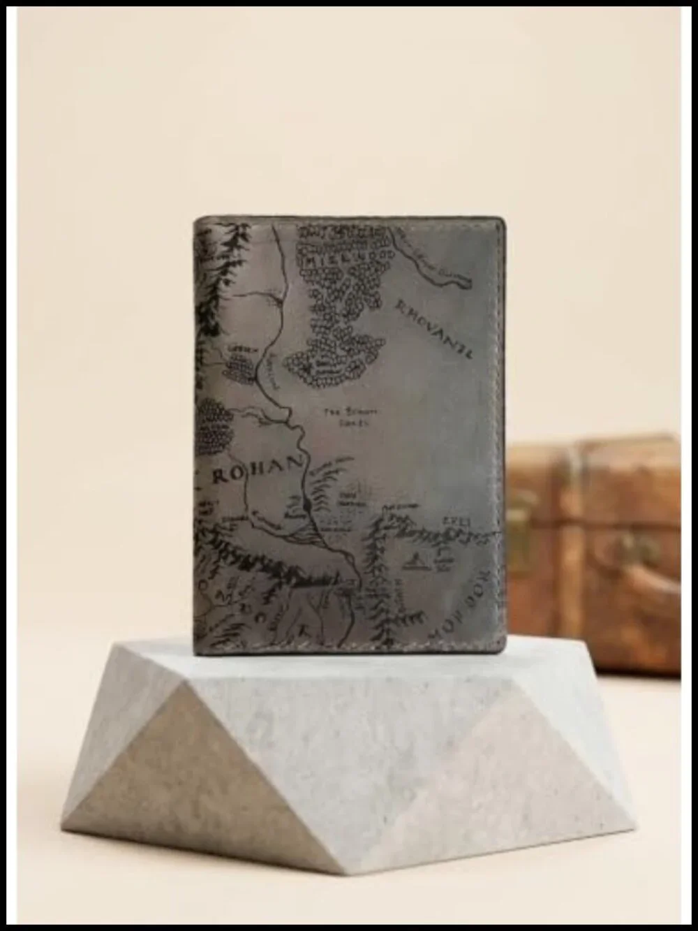 Handmade Genuine Leather Passport Wallet with Map Design, 4 Pockets, Travel